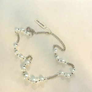 Vintage 32 inch Robert rose necklace, silver with pearls and crystals